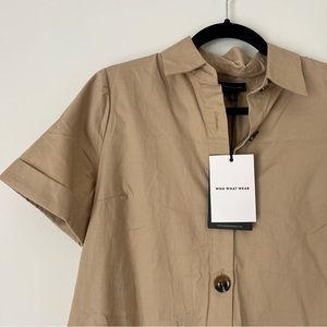 Khaki button down shirt dress